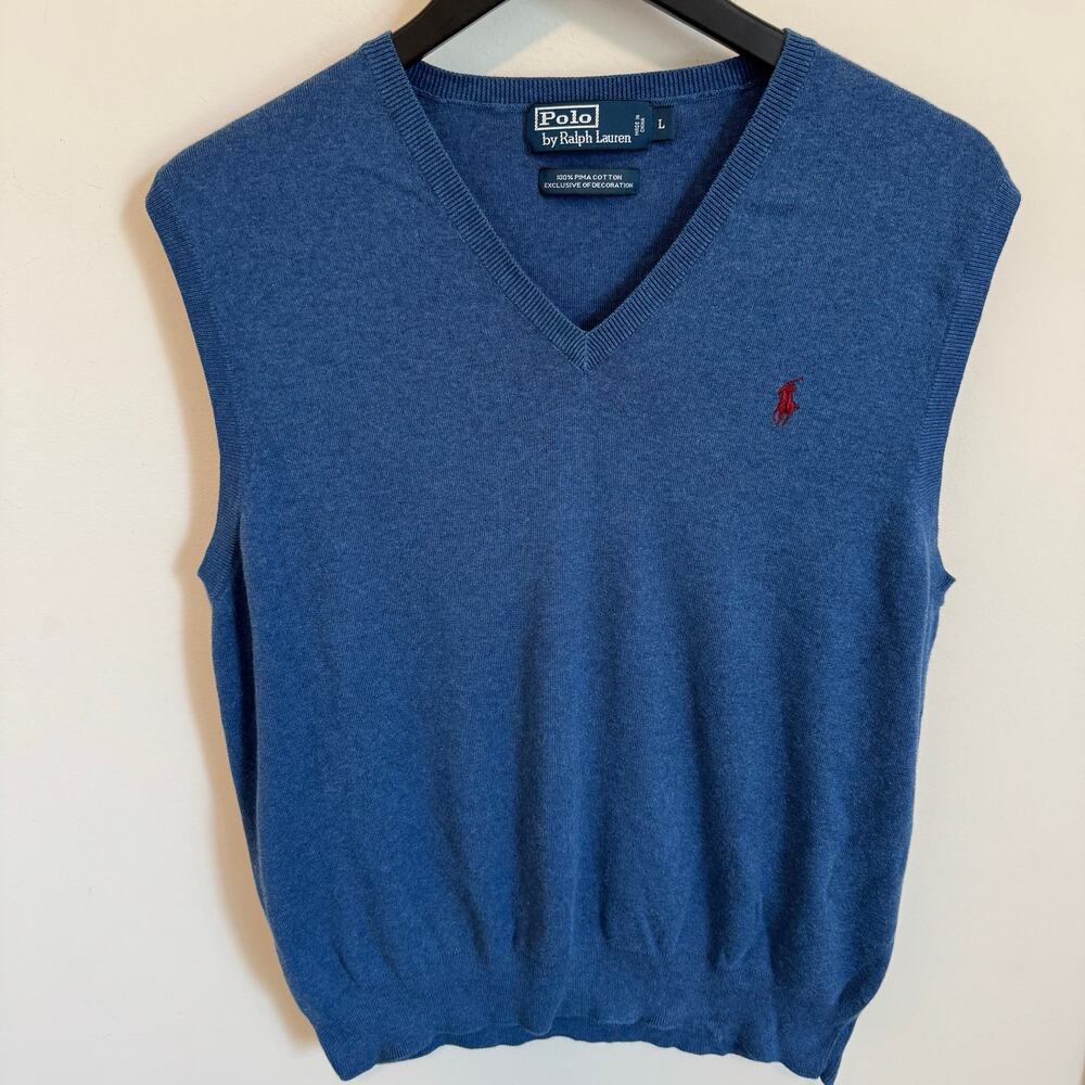 Polo by Ralph Lauren Sweater Vest men’s Size large Blue with red logo